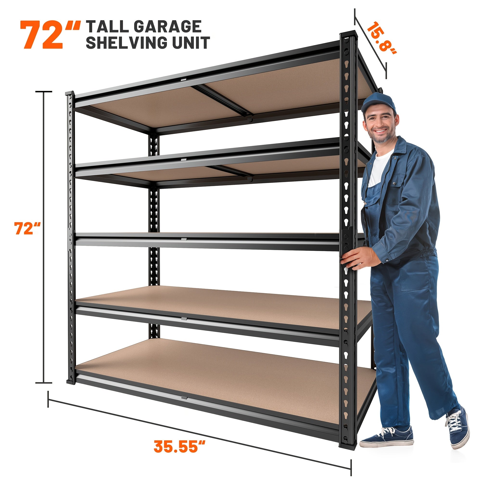 72" H Storage Shelves 2000LBS Garage Shelving Heavy Duty Shelving 5 Tier Metal Shelves for Garage Shelves 35.5"W X72"H X 15.8"D, Adjustable Shelving Unit for Basement Pantry Utility Rack Shelf, Office