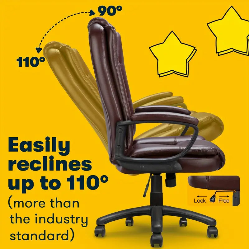 400LBS Heavy Duty Big And Tall Home Office Chair, Ergonomic High Back Cushion Lumbar Back Support, Adjustable Executive Faux Leather Computer Desk Chair With Armrest