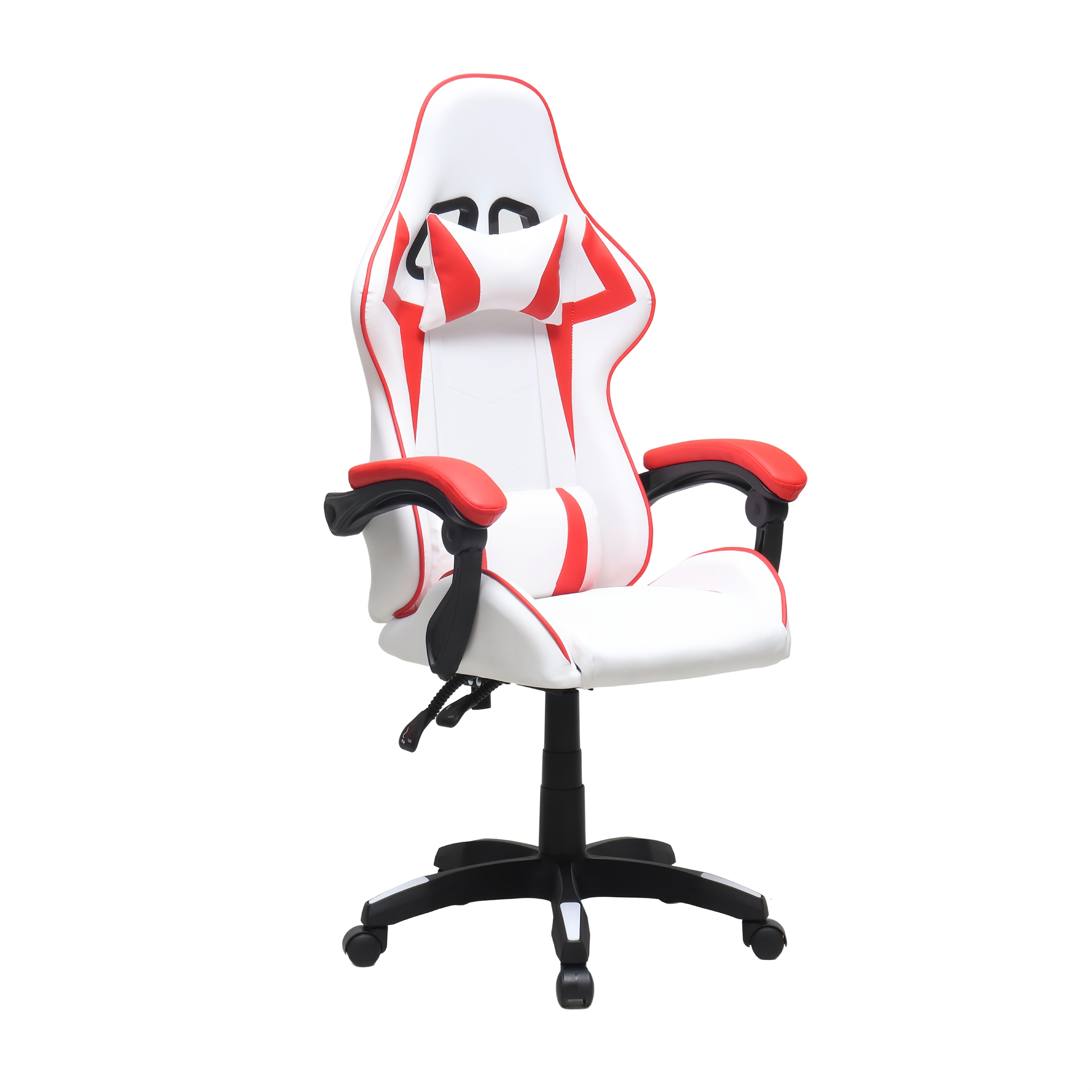 Ergonomic High-Back Gaming Chair with Headrest & Lumbar Support - Adjustable, Reclining Faux Leather Office Desk Chair on Wheels, Sleek Black & White Design, Comfortable Foam Padding for Gamers & Office Use, Game Chair, Multicolor, Swivel, Racing Chair, V