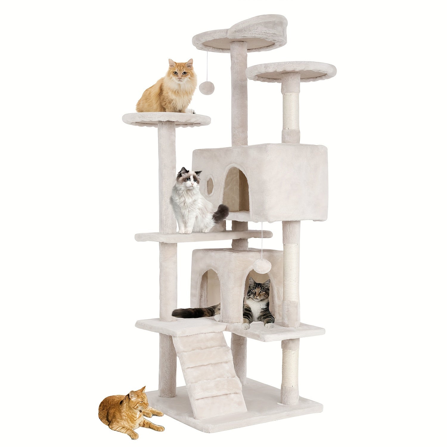 54/70" Multi-Level Cat Tree Tower with Scratching Posts & Cozy Condos, Space-Saving Indoor Cat Playhouse, Durable Plywood Construction, Fun Jumping Platforms, Multiple Colors Available for Cats