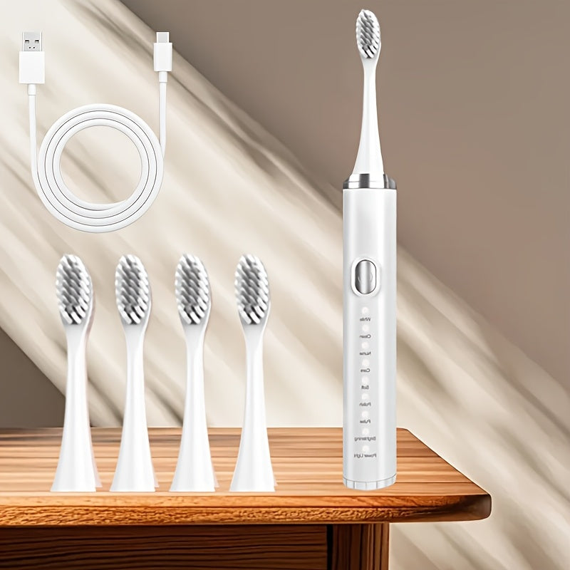 Smart electric toothbrush with 9 modes - effectively cleans teeth and gums, rechargeable USB-powered brush head included, suitable for adults, available in three color options, an excellent gift choice