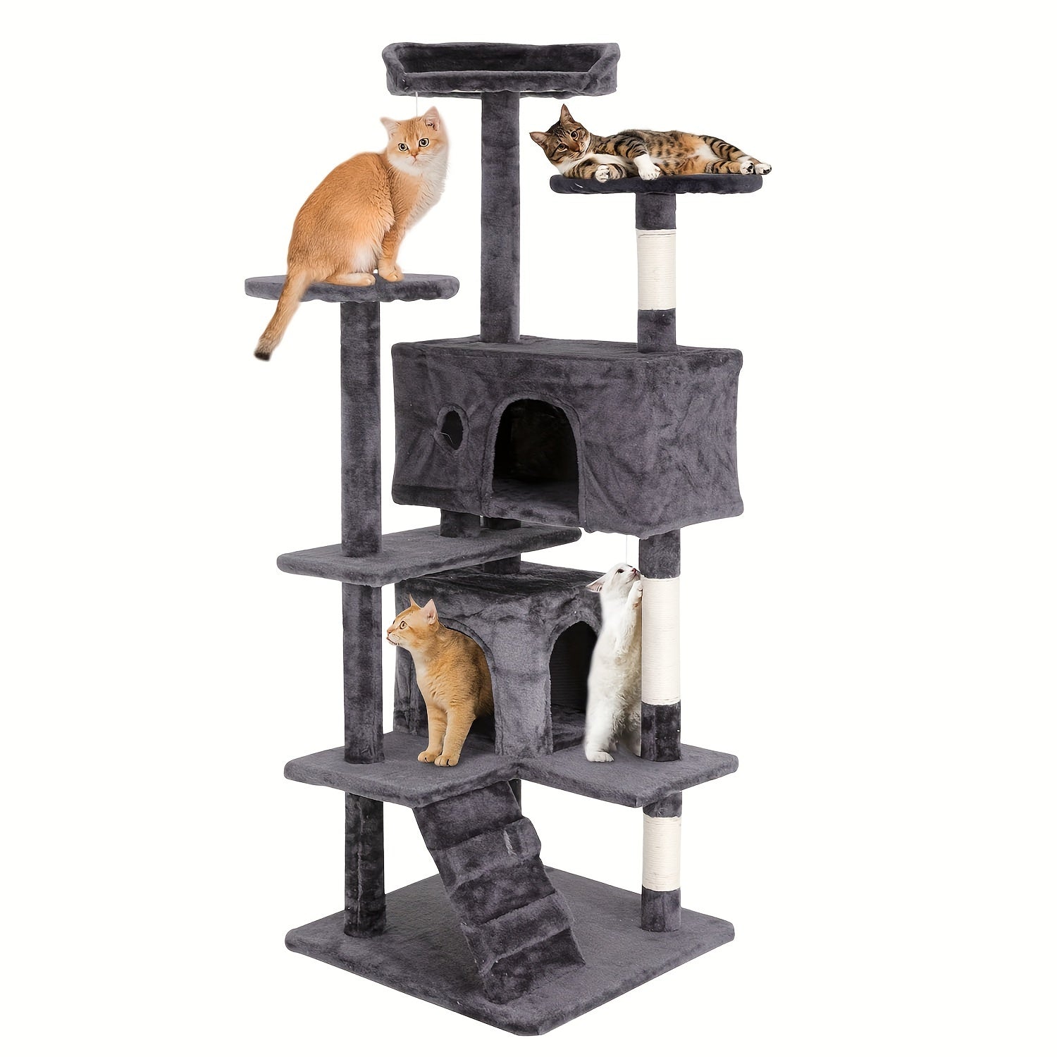 54/70" Multi-Level Cat Tree Tower with Scratching Posts & Cozy Condos, Space-Saving Indoor Cat Playhouse, Durable Plywood Construction, Fun Jumping Platforms, Multiple Colors Available for Cats