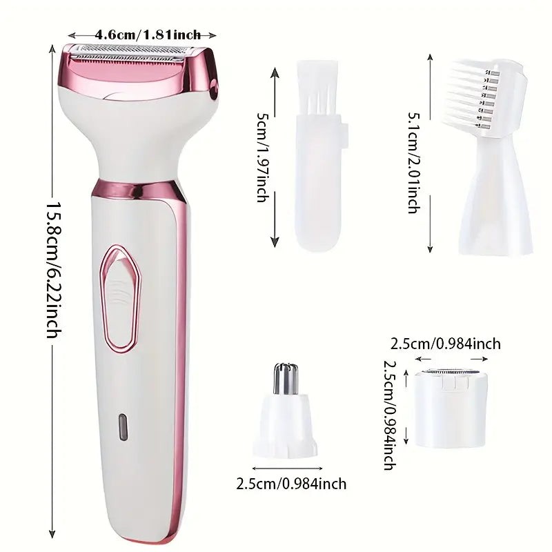 [Mother's Day Gift] 4-in-1 Rechargeable Electric Razor for Women Face, Nose, Legs, Underarm, Bikini Trimmer, Women's Electric Shaver Painless Grooming Kit - Portable USB Charging