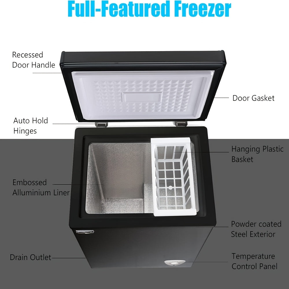 WANAI Chest Freezer Small Freezer Black Deep Freezers Compact Free-Standing Top Door Adjustable 7 Thermostat And Removable Basket Open Deep Freezer Apartment Kitchen