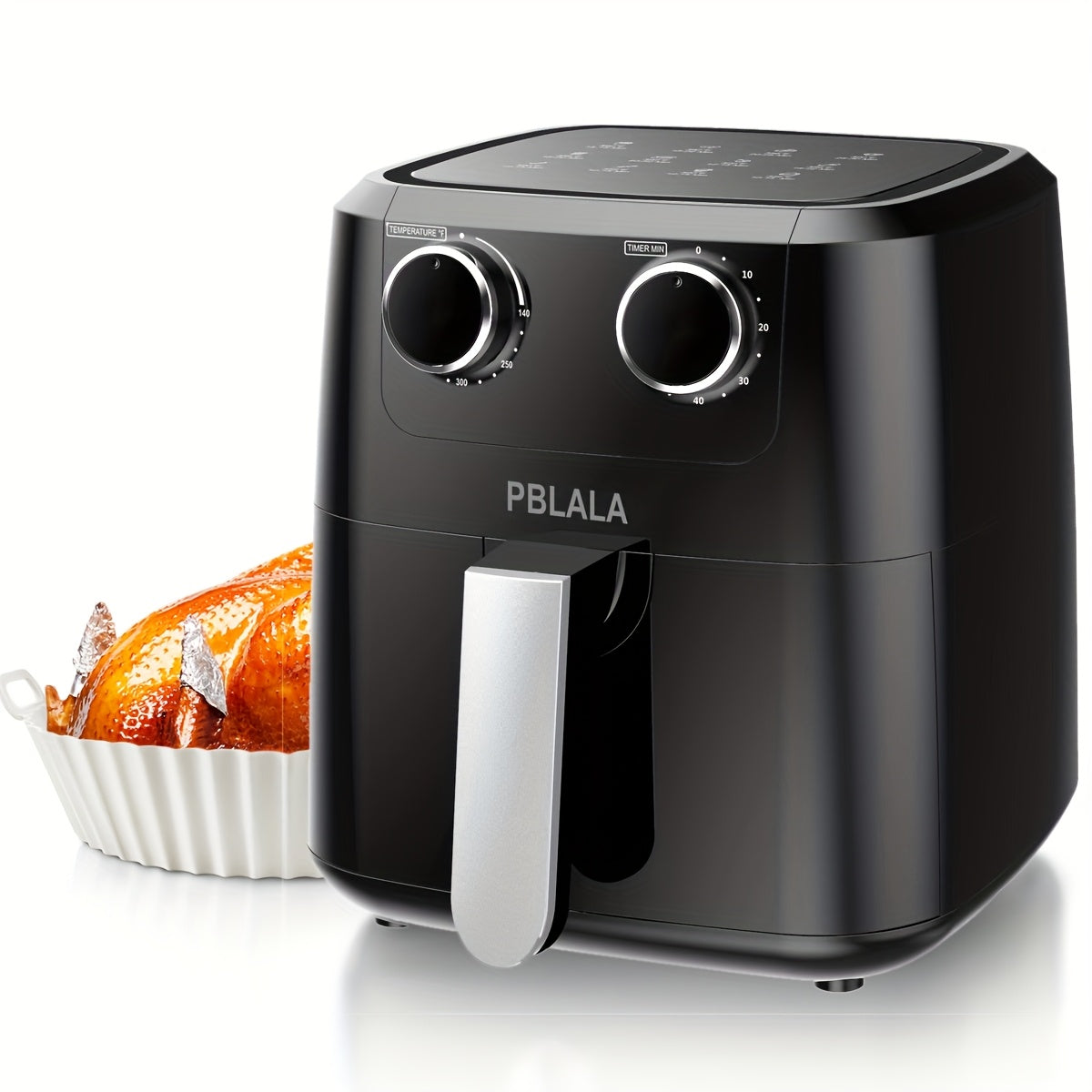 5QT Air Fryer with 2 Silicone Baking Pans | Nonstick, User Friendly | Timer & Temperature Controls | Double Knob Design | Air Fryer | with Recipes Available | 1400W