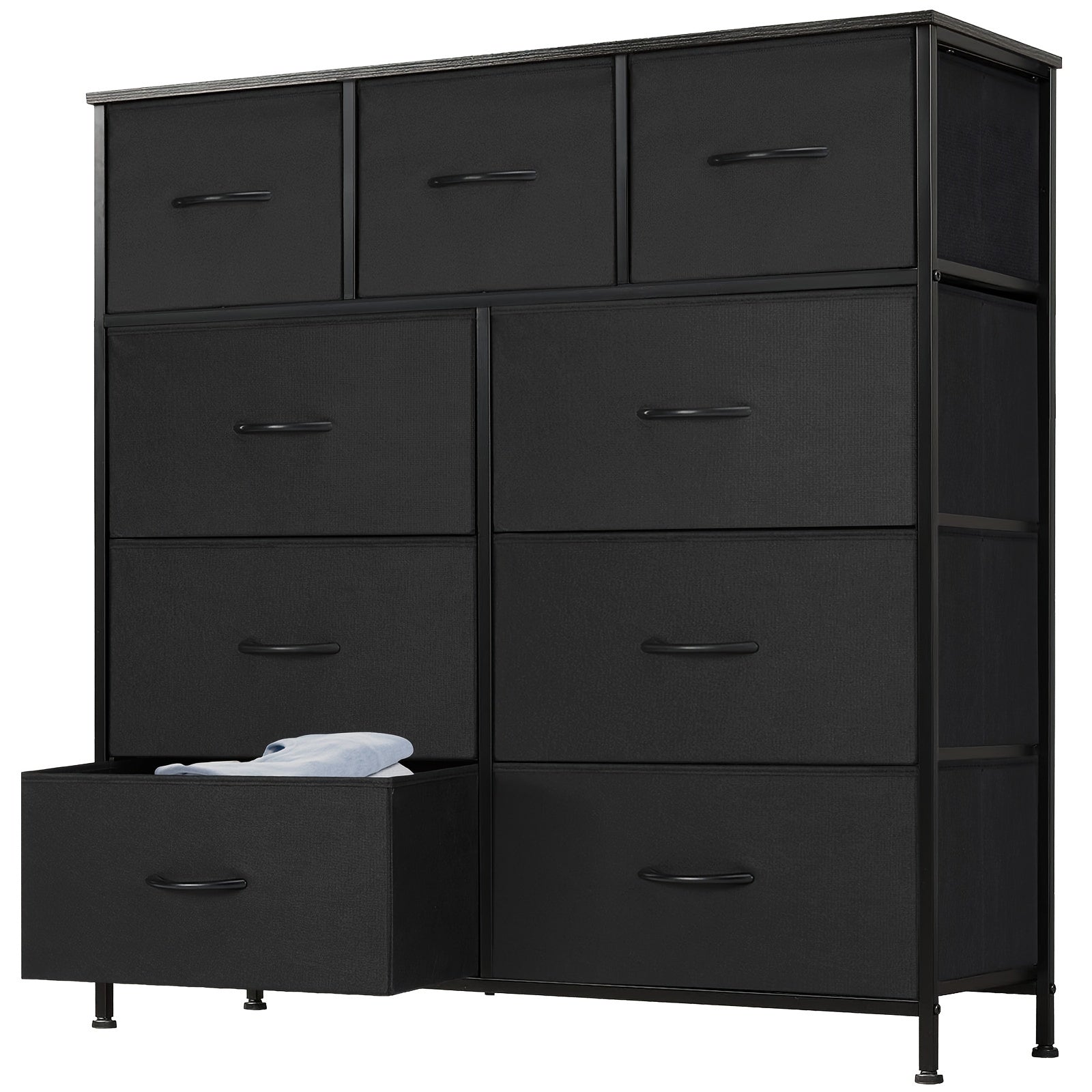 OLIXIS 9-Drawer Storage Dresser Organizer with Wooden Top & Metal Frame - Freestanding Fabric Closet Cabinet, 3.2+ Cubic Feet Storage, 27" Tall Mobile Organizer for Bedroom, Living Room, Entryway, Closet Organizers And Storage, Bedroom Organizer, Modern A