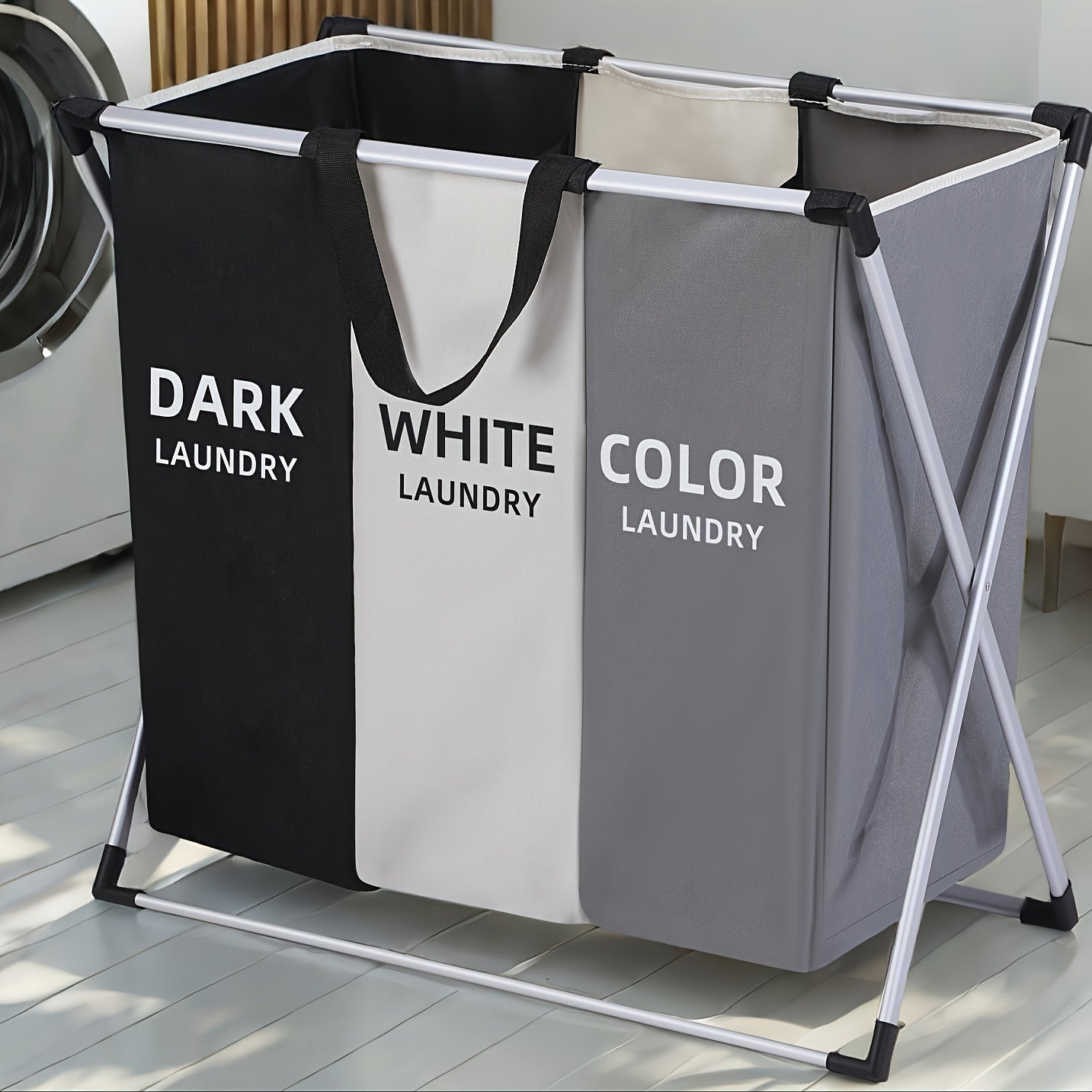 1pc Large Rectangular Laundry Hamper Basket with Handles - Durable Fabric, Dark Grey/White/Black Options, Multi-Component Design for Home, College Dorm, Bathroom & Bedroom - Stylish & Functional Clothes Storage Organizer, Laundry Baskets