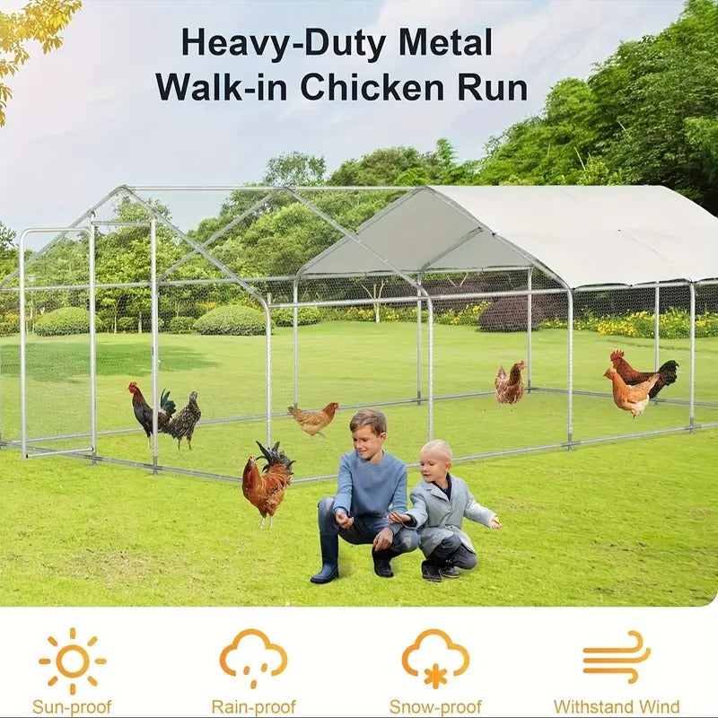[Large Metal Chicken Coop] High Quality Metal ECOLINEAR Chicken Coop | 9.84'x19.69'x6.46' Large Walk-in Poultry Cage for 15-30 Chickens, Ducks, Rabbits, Dogs - Durable