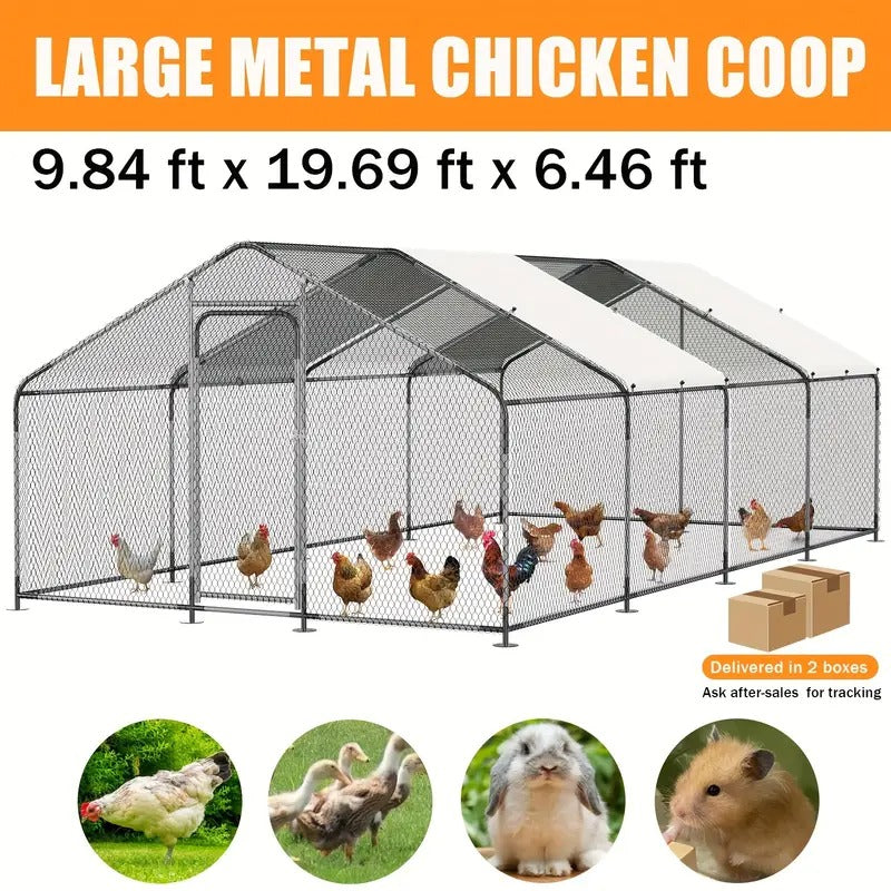 [Large Metal Chicken Coop] High Quality Metal ECOLINEAR Chicken Coop | 9.84'x19.69'x6.46' Large Walk-in Poultry Cage for 15-30 Chickens, Ducks, Rabbits, Dogs - Durable