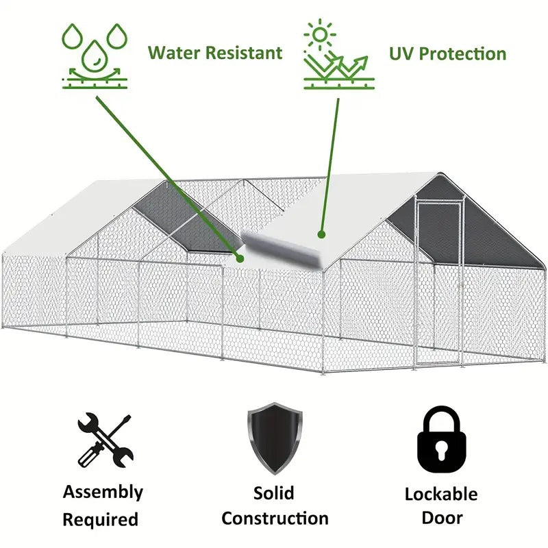 [Large Metal Chicken Coop] High Quality Metal ECOLINEAR Chicken Coop | 9.84'x19.69'x6.46' Large Walk-in Poultry Cage for 15-30 Chickens, Ducks, Rabbits, Dogs - Durable