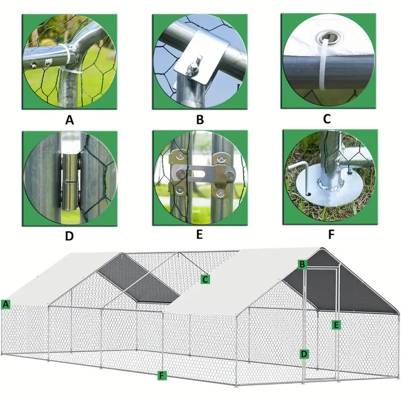 [Large Metal Chicken Coop] High Quality Metal ECOLINEAR Chicken Coop | 9.84'x19.69'x6.46' Large Walk-in Poultry Cage for 15-30 Chickens, Ducks, Rabbits, Dogs - Durable