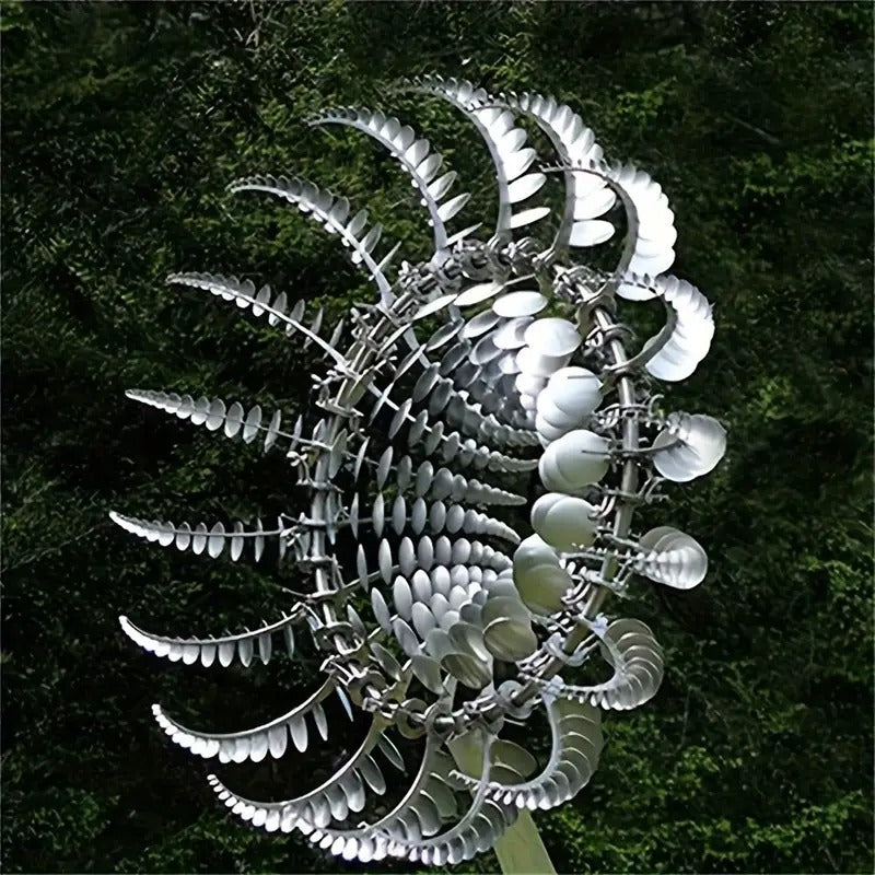 [1pc Metal Windmill] 3D Metal Wind Powered Kinetic Sculpture, Unique And Magical Metal Windmill, 1pc Silvery Wind Spinner Solar for Yard And Garden Outdoor Patio Decoration
