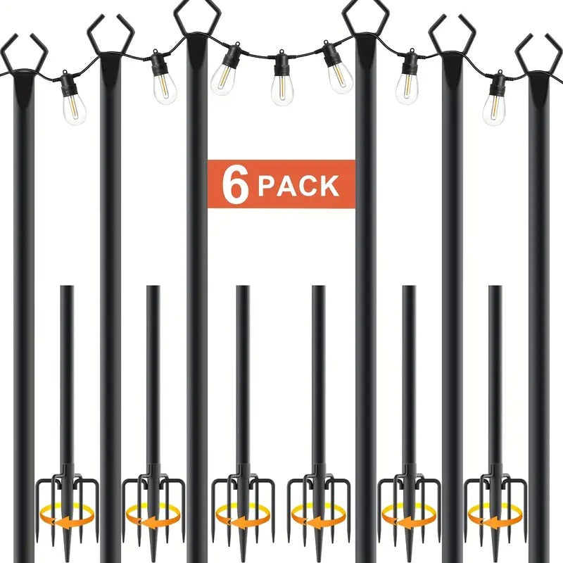 6 Pack String Light Poles, 10ft Light Poles for Outside String Lights, Outdoor Lights Pole with Fork, Metal Poles Stand for Patio Deck Backyard