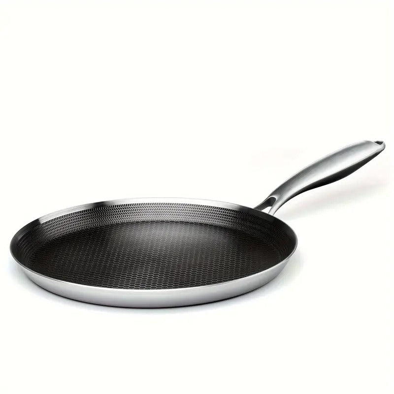 [Non-stick Crepe Pan] 11inch Non-stick Stainless Steel Crepe Pan | Honeycomb Coated Pancake Pan, Induction Compatible, PFOA Free, Suitable For Home Kitchens, Outdoor Camping, Barbecues