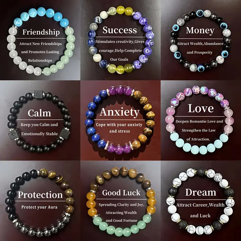 A Set Of 9 Magical Crystal Bracelets, Symbolizing Peace, Wealth, Prosperity, Friendship, Good Luck, Love - Crystal Beads Bring Optimism And Positivity, Confidence And Strength, With Elastic Stretching - Perfect For Christmas And Halloween.