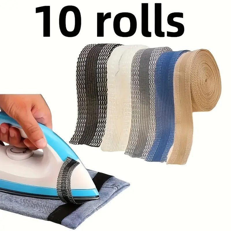 10 Rolls Iron-On Hemming Tape for Pants - Adjustable No-Sew Fabric Repair Strips for Jeans, Suits & More, Black, Denim & Fabric Repair, Easy Hemming Solution with Ironing Edge Tape