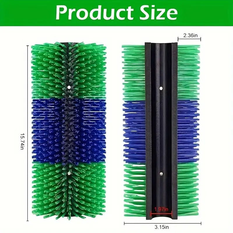 2pcs Livestock Scratching Brush (green), 17.5*7.8, Suitable for Livestock Combing Hair, Depilation, Nylon Material Thick Bristles Are More Durable. Suitable for Horses, Sheep, Elk, Cows. Each Piece Comes with 4 Screws for Fixing.