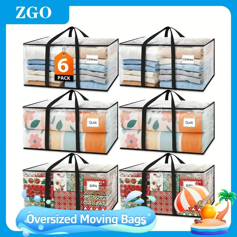 Oversized Transparent Moving Bags with Reinforced Handles, Available in Sets of 2, 4, 6, Or 8. Ideal for Packing, Dorm Storage, And Other Moving Supplies.