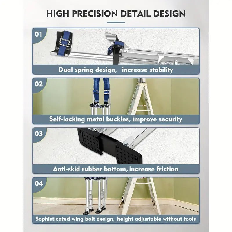 GCSSJ 24''-40'' Adjustable Aluminum Drywall Stilts for Adults with Protective Knee Pads - Ergonomic Work Platform, Lightweight & Sturdy for Sheetrock, Ceiling Painting, Pruning, Cleaning, Aluminum Stilts, Versatile Painting