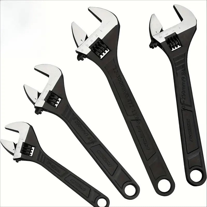 4pcs Adjustable Wrench Set - Chrome Vanadium Steel, 6", 8", 10", 12" Sizes for Auto & Home Repairs, Corrosion Resistant with Black Oxide Finish