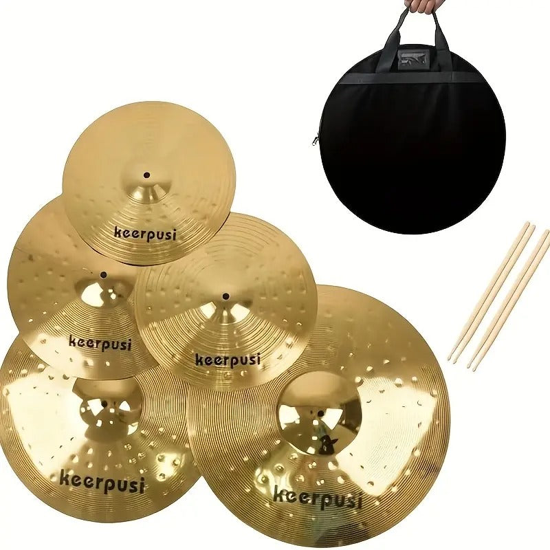 Keerpusi Cymbal Pack Alloy Cymbals Drum Cymbal Set 14"/16"/18"/20" Plus Free Cymbal Bag 5pcs Cymbals for Drum Set
