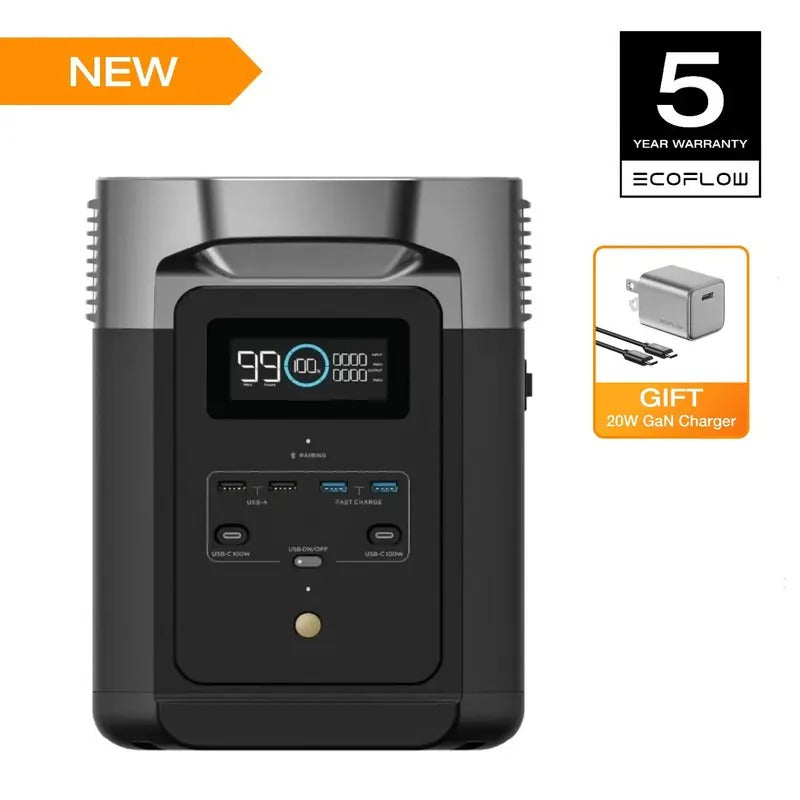 ECOFLOW 20W GaN Charger with DELTA 2 1024 Portable Power Station (Separate Shipment), 1024Wh LiFePO4 Battery Solar Power Bank, Fast Charging, 1800W AC and 100W USB-C Output Power Station for Home or Outdoors Use