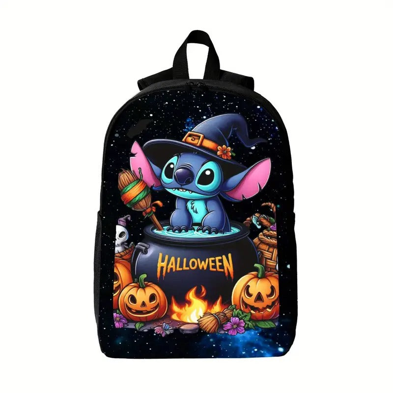 Disney Stitch Halloween Backpack - Official Stitch Witch Hat & Cauldron Design School Bag, Heavy-Duty Commuter Backpack with Adjustable Shoulder Straps, Zipper Closure, Machine Washable