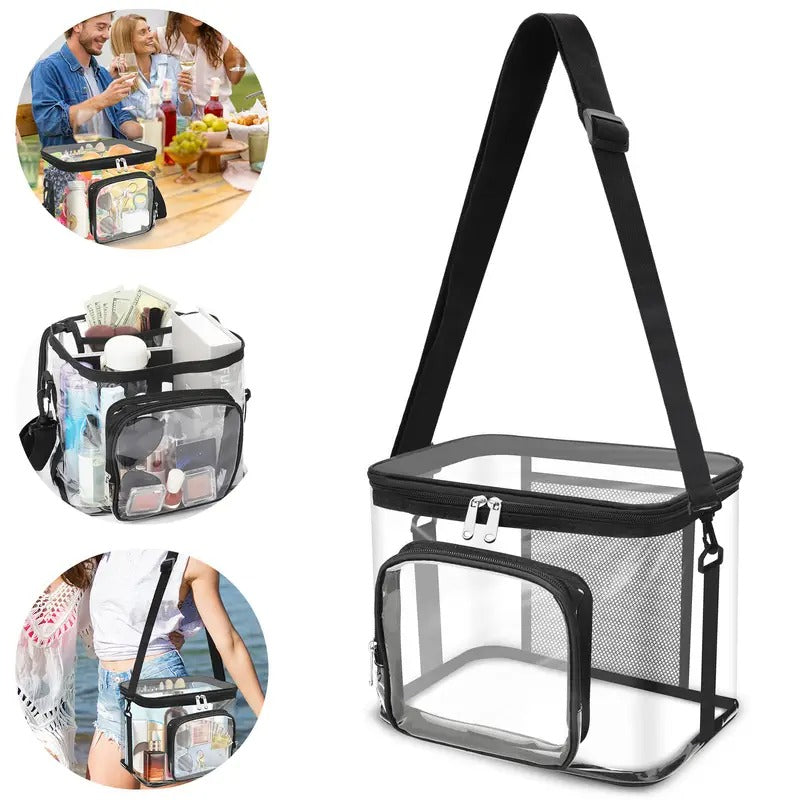 Black Transparent PVC Shoulder Bag, Clear Unisex Messenger Satchel & Crossbody Tote for Men/Women, Waterproof Work/Travel Bag for Swimming Pool, Beach, Office & Outdoor Activities