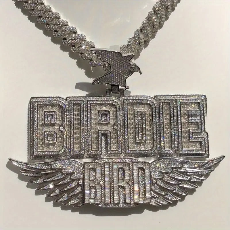 925 Silver Full Moissanite Men's Hip Hop Wing Pendant Letter Necklace Pendant Customised Men's Street Trend Necklace Holiday Gift Birthday Party Gift Best Gift for Boyfriend Daily Wear