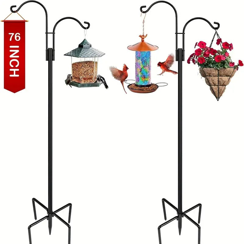XDW-GIFTS, 2-piece Set, 76 Inch Double Shepherd Metal Hook, Outdoor Heavy-duty Garden Pole, 5-claw Fork Fixed, Can Be Used To Hang Bird Feeders, Plant Baskets, Solar Lights, Lanterns, Garden Plants, Clothes