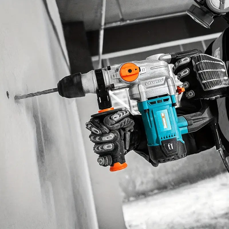 [9A 3-Fn Rotomartillo] 9 Amp 3-Function 1-1/8" SDS-Plus Rotary Hammer Drill With Safety Clutch | Corded Rotomartillo For Concrete | Including 3 Drill Bits, Flat Chisel, Point Chisel, Carrying Case