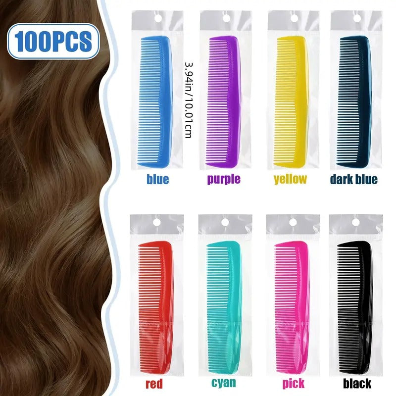 [Disposable Combs] 100pcs Multicolor Disposable Combs | Individually Wrapped, Fine Cutting | Travel & Home Use