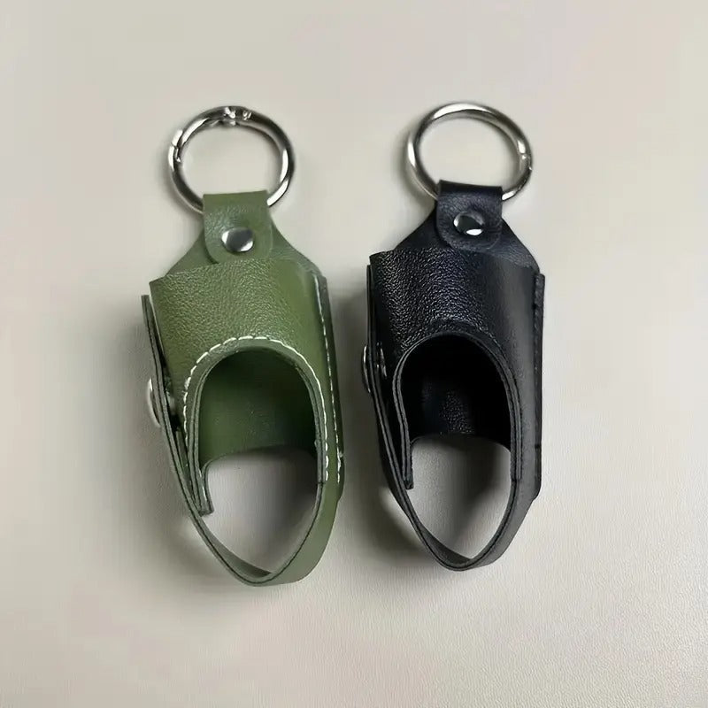 2pcs Faux Leather Inhaler Keychain Cases - Durable, Easy to Carry, Protects Asthma & Cough Bottles, Stylish Keychain Design in Black, Blue, Pink, Green