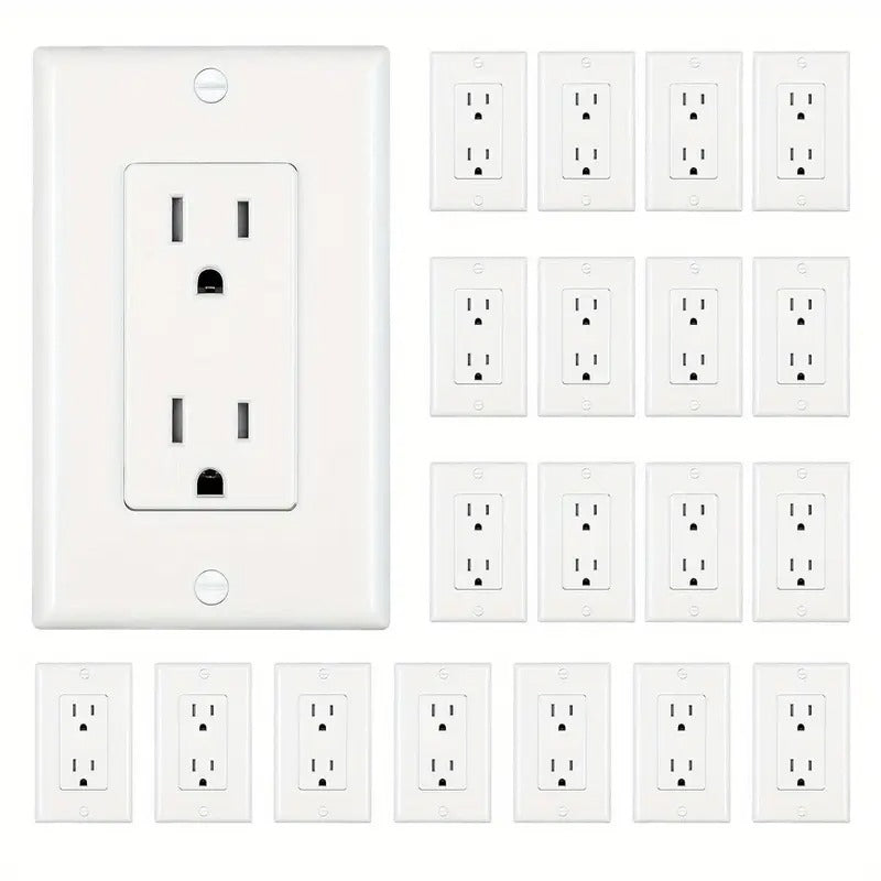 [20pcs Tamper Resistant Outlet] DEWENWILS 20pcs Tamper Resistant Decorator Receptacle Outlet, 15Amp/ 125V, Wall Plates Included, White-HRWS20A