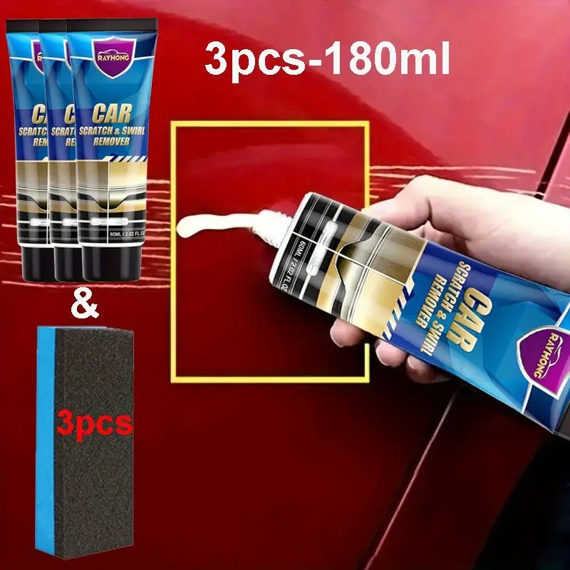 3pcs Car Scratch And Swirl Remover With Sponge, Auto Scratch Repair Cream, Auto Polishing Wax Car Repair Tools, Instantly Repair Scratches And Swirls For Auto Workshop