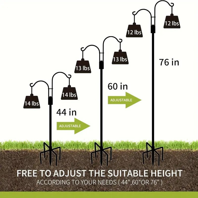 XDW-GIFTS, 2-piece Set, 76 Inch Double Shepherd Metal Hook, Outdoor Heavy-duty Garden Pole, 5-claw Fork Fixed, Can Be Used To Hang Bird Feeders, Plant Baskets, Solar Lights, Lanterns, Garden Plants, Clothes