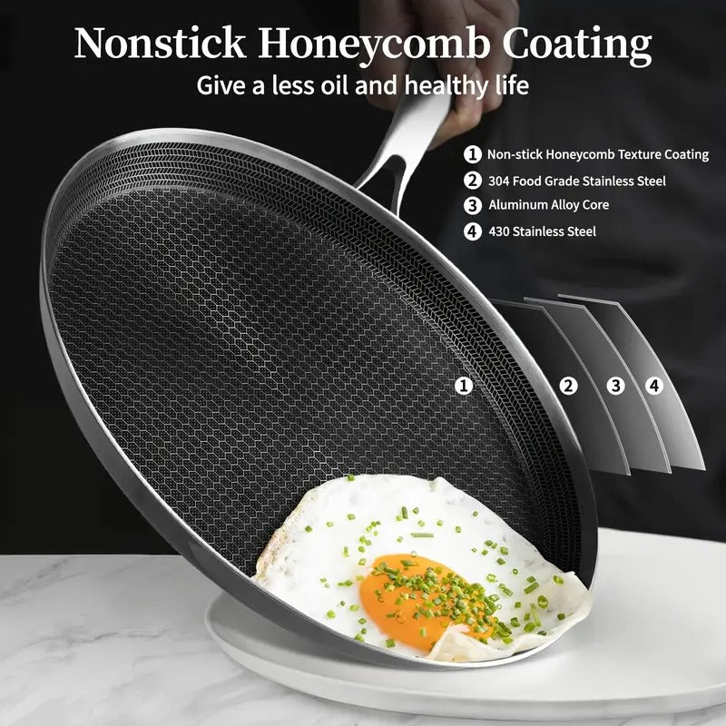 [Non-stick Crepe Pan] 11inch Non-stick Stainless Steel Crepe Pan | Honeycomb Coated Pancake Pan, Induction Compatible, PFOA Free, Suitable For Home Kitchens, Outdoor Camping, Barbecues