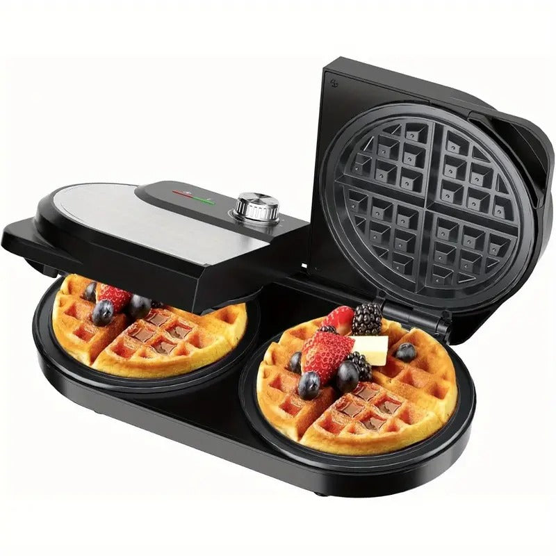 Double Waffle Maker 6 Inch, 1400W Belgian Waffle Maker for Breakfast and Snacks, Stainless Steel Waffle Iron with Nonstick Plates, Temperature Knob, Cool-Touch Handles