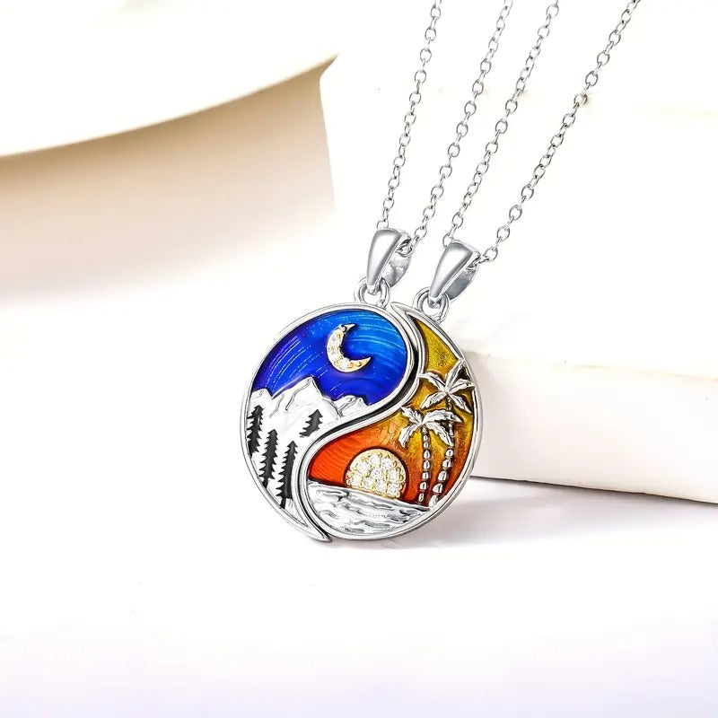 Yin Yang Necklace Sterling Silver Yin Yang Ancient Pendant Necklace Jewelry Gifts for Couple Women Wife