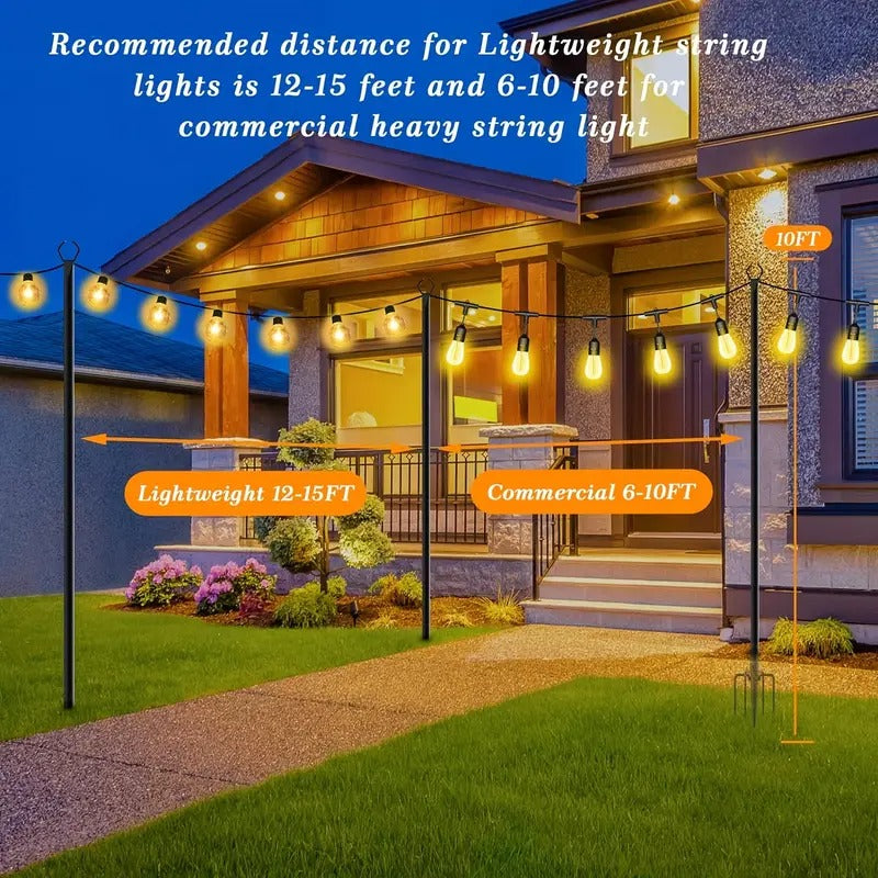 6 Pack String Light Poles, 10ft Light Poles for Outside String Lights, Outdoor Lights Pole with Fork, Metal Poles Stand for Patio Deck Backyard