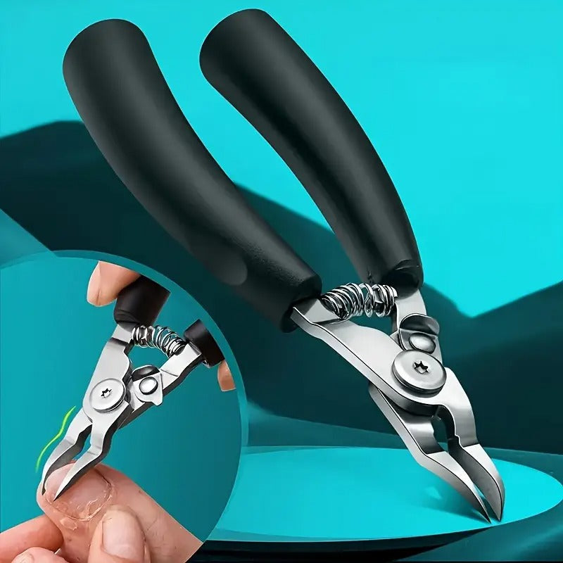 Stainless Steel Toenail Clipper with Sharp Curved Blade - Precision Trimming for Thick & Ingrown Nails, Ergonomic Black Handles, Odorless Pedicure Tool for Men & Seniors,