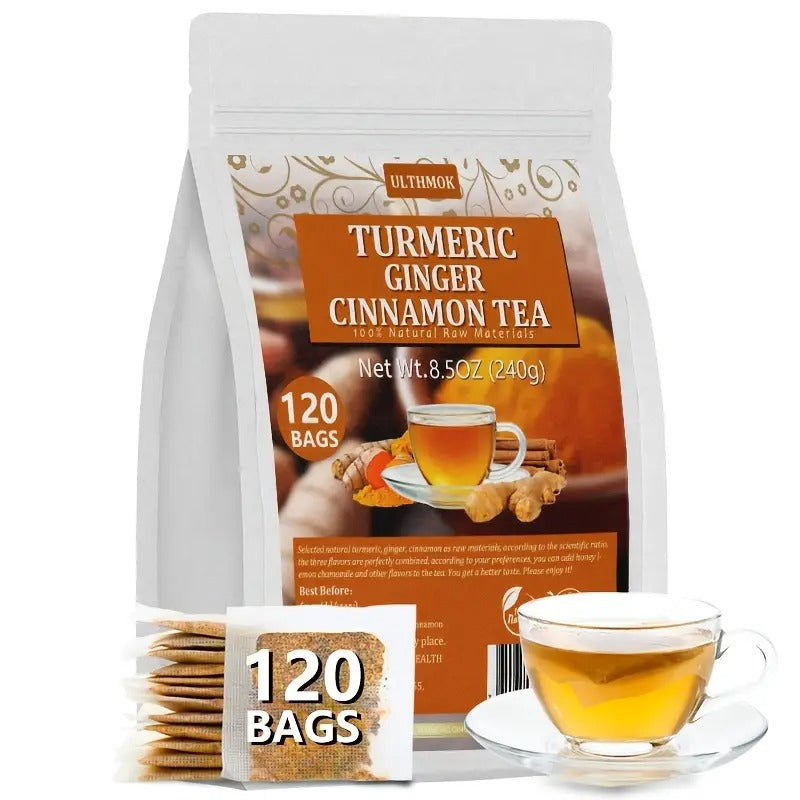 120 Premium Turmeric, Ginger, Cinnamon Mixed Tea Bags, 8.5oz (2gx120 Bags), Perfect for Afternoon Tea, No Additives, No Caffeine.Easter Gifts
