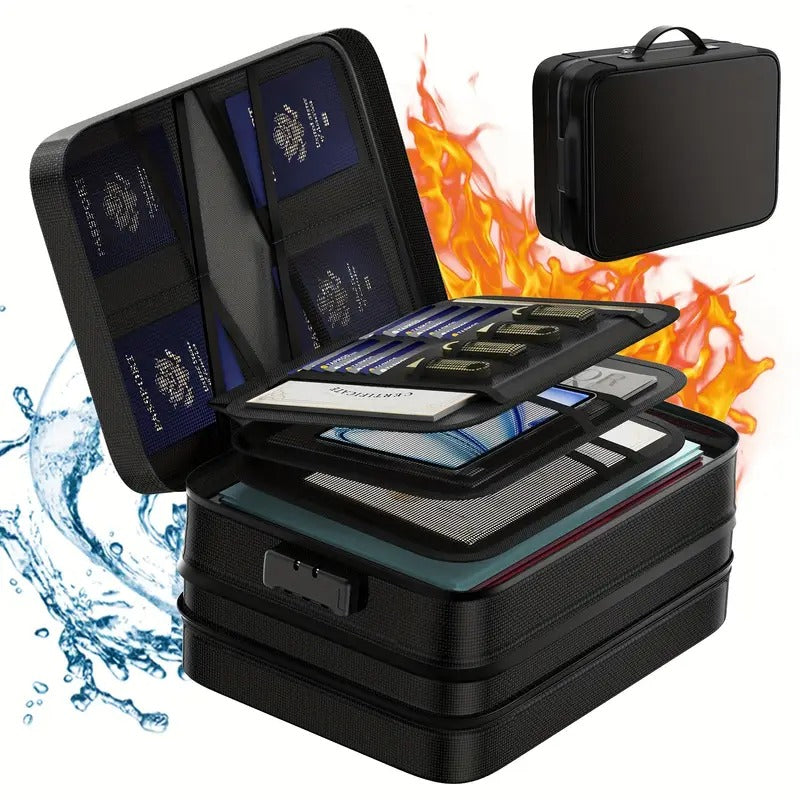 5200°F Fireproof & Waterproof Document Organizer with Lock - Heat Insulated Portable File Box for Home, Travel, Office - Durable Classic Design with Multiple Compartments & Secure Lock, Fireproof Document Holder