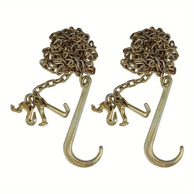 [10ft Heavy-Duty Tow Chains] Heavy-Duty G70 Tow Chains 10ft - 5/16" with J Hooks, Long Shank & Grab Hook for Flatbed Trucks and Wreckers - Golden Zinc Finish