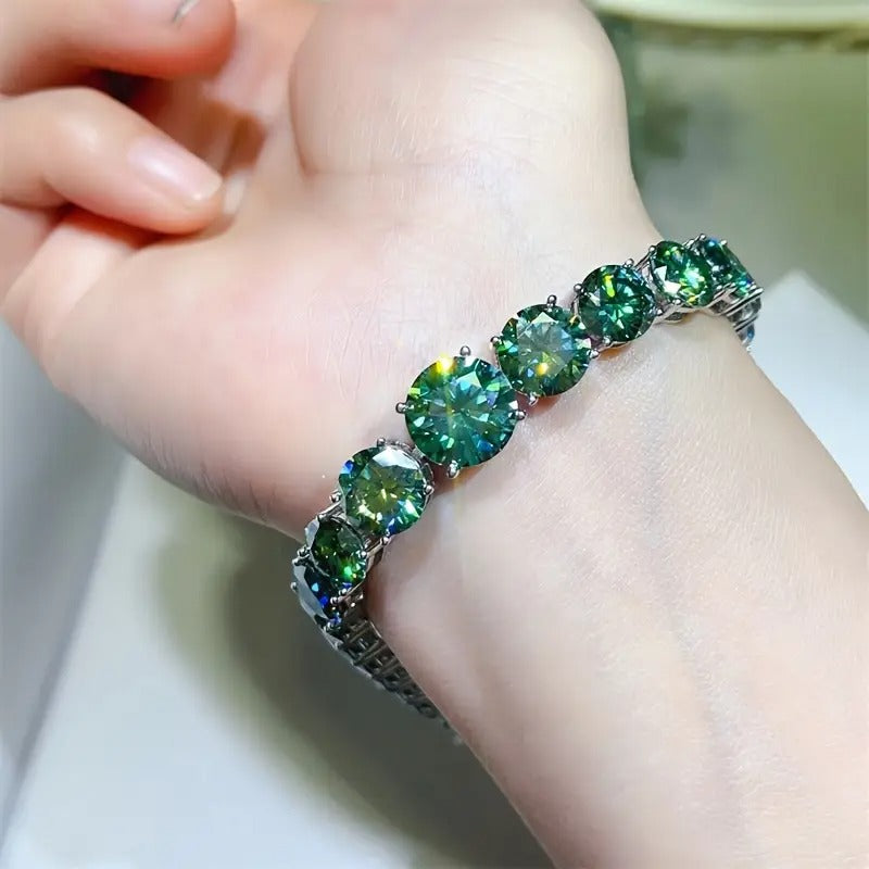 Men's Elegant Bracelet with Synthetic Gems Green Gemstones - Formal & Everyday Jewelry, Perfect Gift for Boyfriend, Anniversary, Birthday - Durable Metallic Chain Link Design, Bracelets for Couples, Goldplated Jewelry
