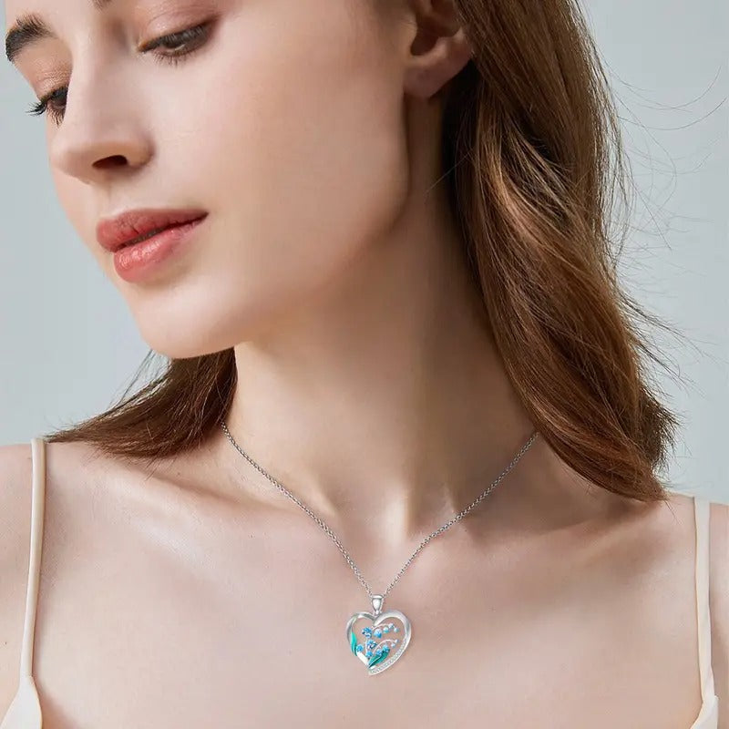 Cultured Gemstone 925 Pure Silvery Lily Heart Pendant Necklace Women'S Jewelry