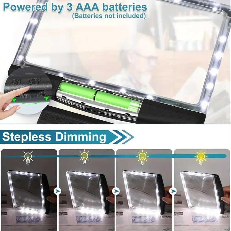10X Magnifying Glass with Light - Large Bright LED Full Page Magnifier, Lightweight Handheld Rectangular Design for Reading Small Prints, Seniors & Low Vision
