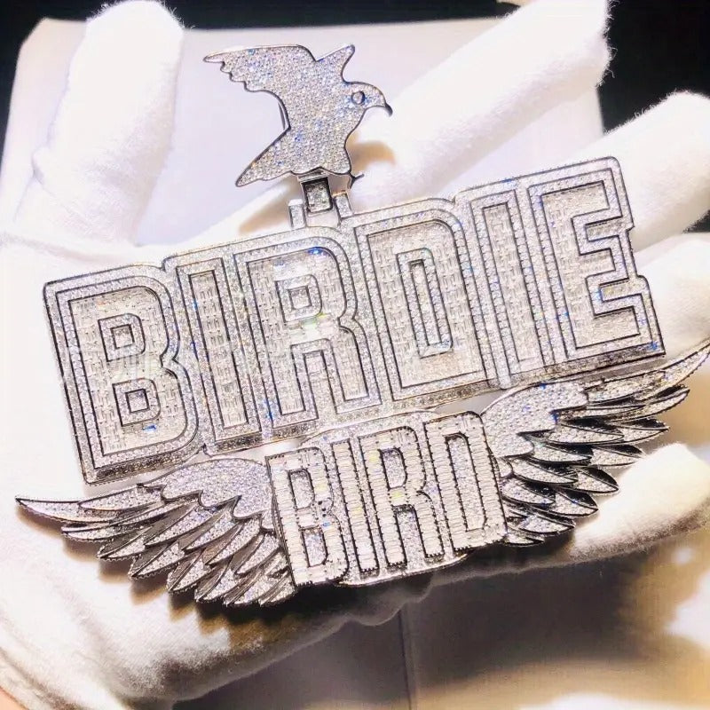 925 Silver Full Moissanite Men's Hip Hop Wing Pendant Letter Necklace Pendant Customised Men's Street Trend Necklace Holiday Gift Birthday Party Gift Best Gift for Boyfriend Daily Wear