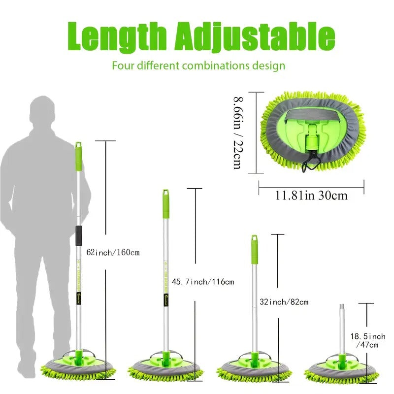 [Long Handle Car Wash Brush] 2 x Mop Head 62" Car Wash Brush Kit - Long Handle Scratch Free Mop Cleaning Mitt - Suitable for Cars, Trucks, SUVs, RVs, Caravans, and Household