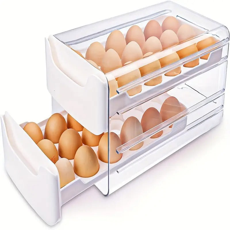 Egg Holder for Fridge, 2 Layers Fresh Egg Storage Container Organizer Bin, Each Layer Could Hold 18 Eggs, Clear Stackable Plastic Egg Tray with Handles, For Fridge, Kitchen, Home, 12x 6.9x 6 Inches